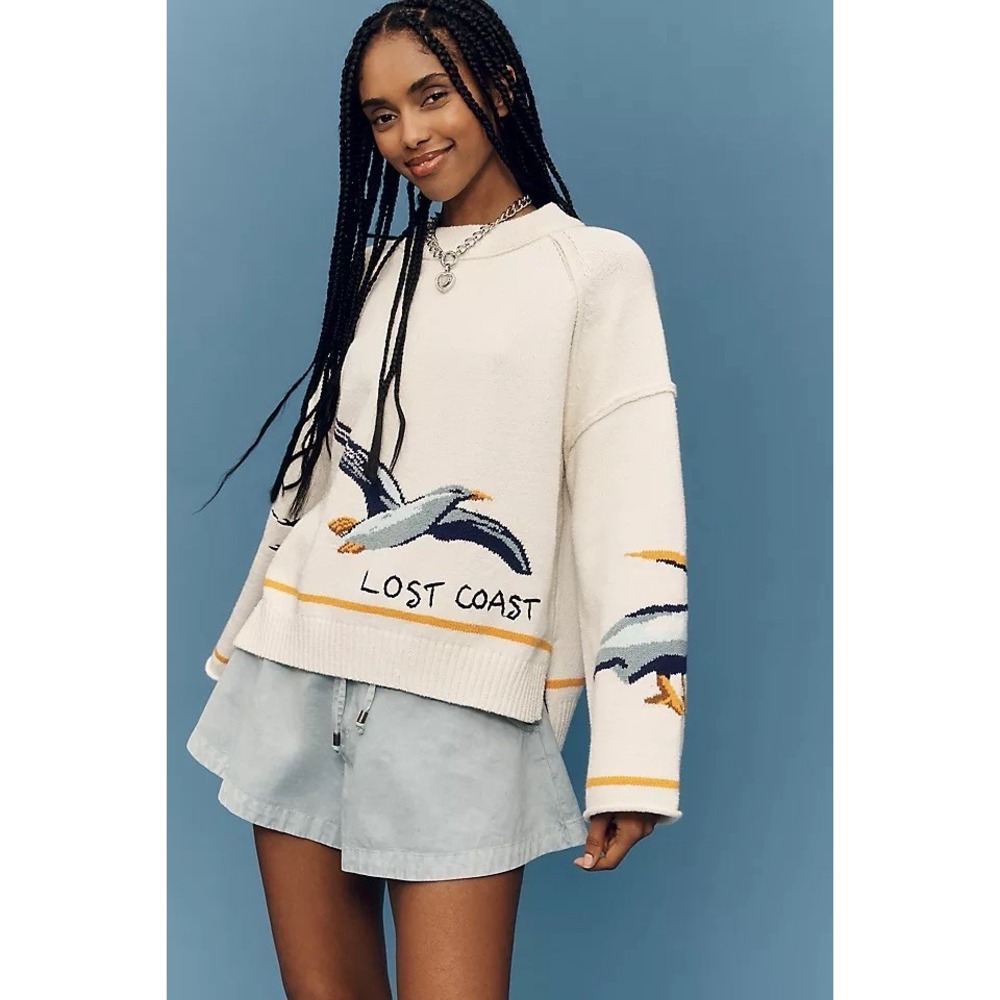 Pilcro Lost Coast Anthropologie Seagull Sweater Crew Neck XS X-Small EUC